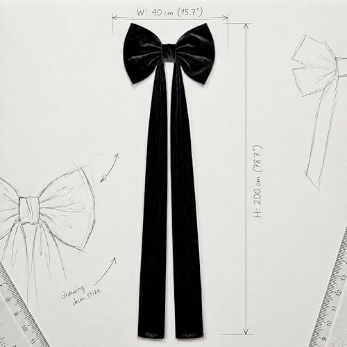 Black Velvet Christmas Bow - Large 16x79 Inch Holiday Wreath & Decor, Wedding & Party Accessory