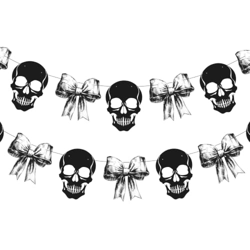 Gothic Skull and Bow Party Banner Set - Spooky Halloween & Birthday Decorations