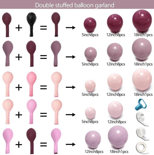 Dusty Purple Pink Balloon Arch Kit Double Stuffed Pastel Pink Lavender for Birthday Bridal Baby Shower Halloween Decor - Variation of Dusty Purple Pink