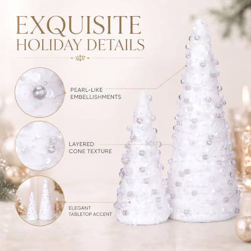 Pearl Mini Christmas Tree Set - 2 Sizes, Elegant Holiday Tabletop Decor - Pearl & Champagne Variation