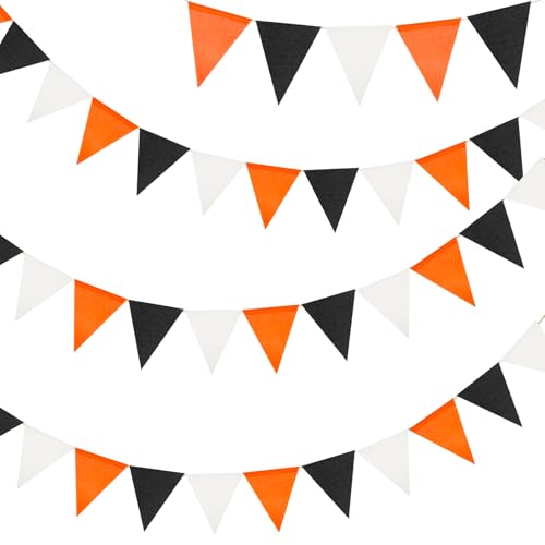 Halloween Bunting Pennant Flags - Black & Orange, 39Ft Burlap Banner Set