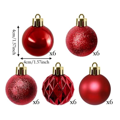HipTree Red Christmas Halloween Tree Ornament Set 30 Pieces - 1.57 Inch