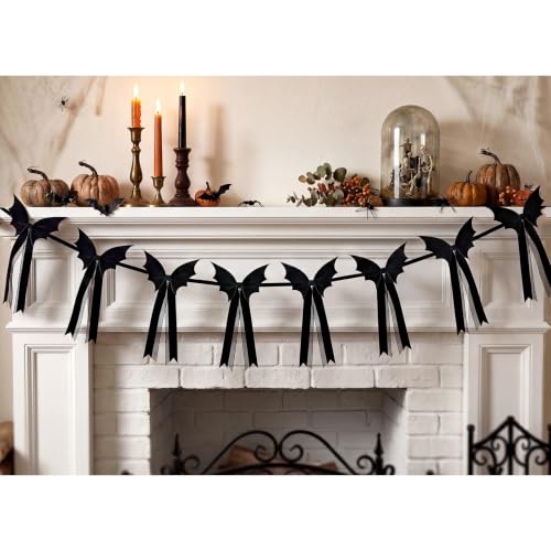 Elegant Black Velvet Bat Garland - Halloween Decorations for Mantle & Wall