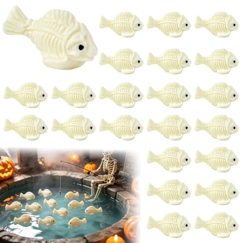 Beige Halloween Mini Fish Skeletons - 100 Pack Spooky Fish Bone Figures for Party Decor