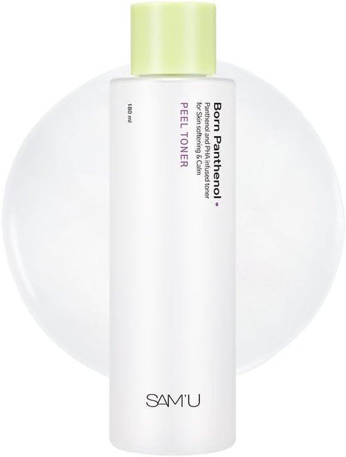 SAM'U Born Panthenol Peel Toner - Instant Hydration with 7 Hyaluronic Acids & Ceramide | Gentle Exfoliating PHA Toner for All Skin Types (180ml)
