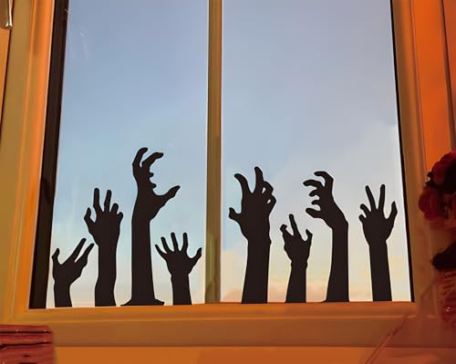 Halloween Zombie Arm Window Clings - Double-Sided Glass Decals for Home & Party, 9 Sheets