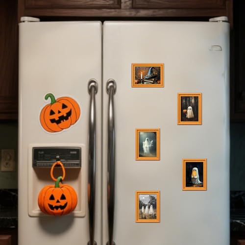Halloween Fridge Magnets with Ghost & Cat Designs - Style 7 - 5 Pcs