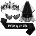 Gothic Bride Bachelorette Party Decorations Set - Black Tiaras Veil Sash & Glasses
