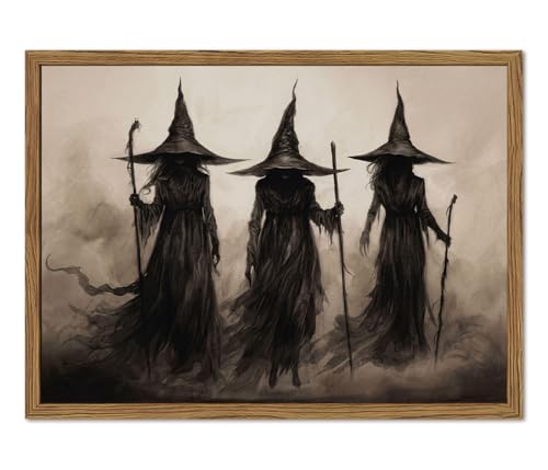 Dark Gothic Witch Wall Art Canvas Print - Framed Halloween Decor 8x10in - Variation of The Witch Framed