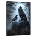 Wolf Raven Wall Art Canvas Print - Gothic Nature Wildlife Decor, 24x16 Inches - Variation Wolf-04