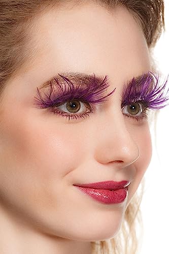 Purple Feather Dramatic Halloween False Eyelashes - Cat Eye Style, Extra Long, Festival Costume