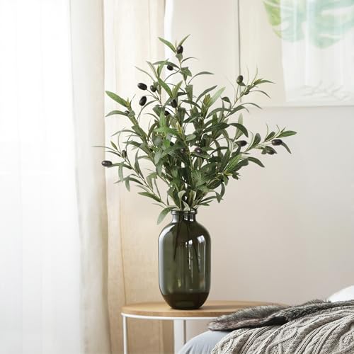 Artificial Olive Branches Set of 3 - 23.6 Inch Greenery for Vases & Decor - Faux Eucalyptus Stems, Home & Centerpiece