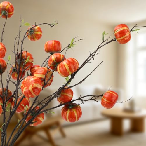 38 Inch Artificial Pumpkin Branch Set - 2 Pieces Orange Fall Autumn Decor