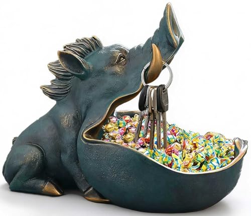 Large Blue Wild Boar Candy Dish - Unique Resin Key & Decor Bowl - Antique Variation