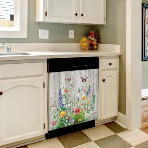 Wildflower Wood Dishwasher Magnet Cover A5 - Scratch-Resistant Trimmable Kitchen Appliance Decor