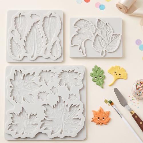 Leaf Silicone Mold Set of 3 - Ginkgo & Maple Leaves for Cake Decorating - Style J