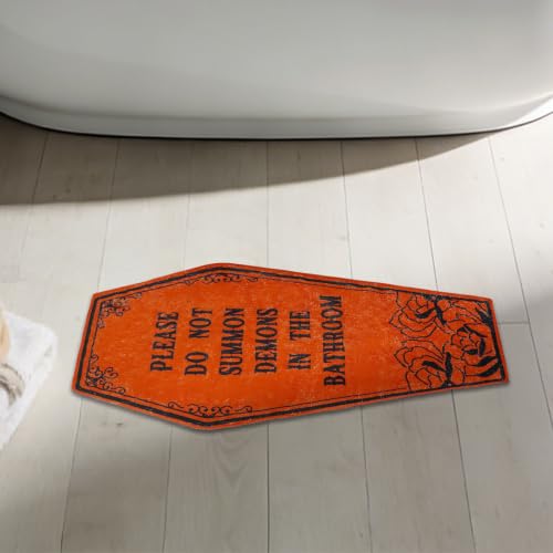Halloween Bathroom Rug Black Coffin Bath Mat with Variation Orange Coffin Non-Slip Home Decor