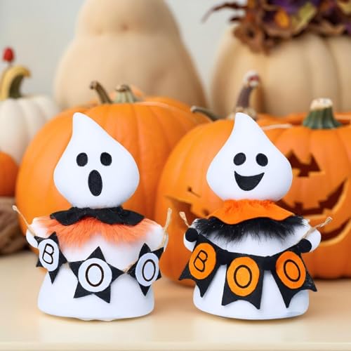 Halloween Ghost Plush Decorations Set of 2 - Boo Banner, 8.3 Inch, White & Orange, Cute Halloween Decor & Gifts - Variation of THIS listing