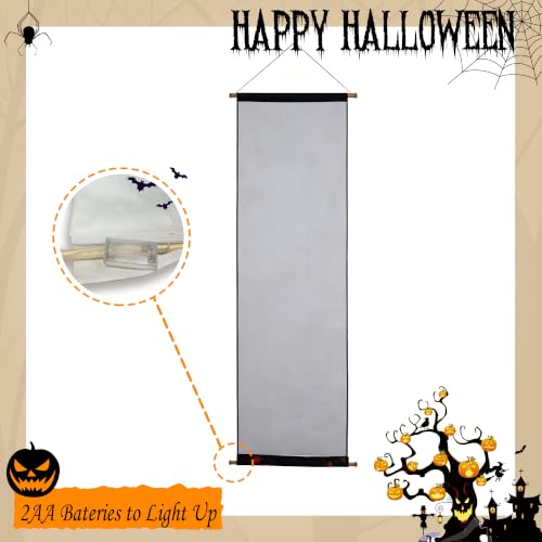Halloween LED Canvas Backdrop - Graveyard Scene with Pumpkin & Pumpkin in Front of the Tombstone Variation
