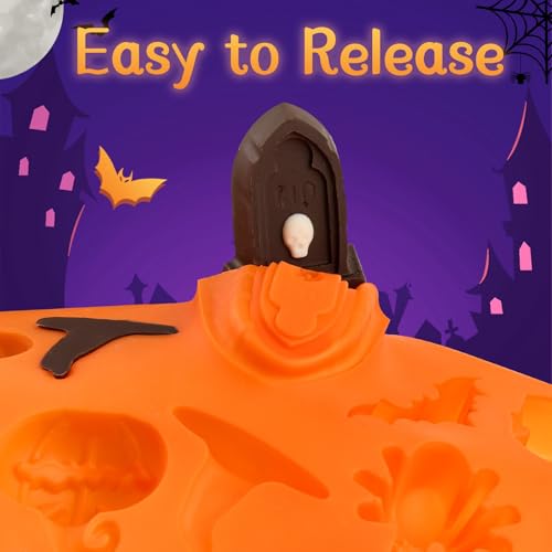 Halloween Silicone Mold Set - 4 Pcs Pumpkin Bat Skull Spider Cavities