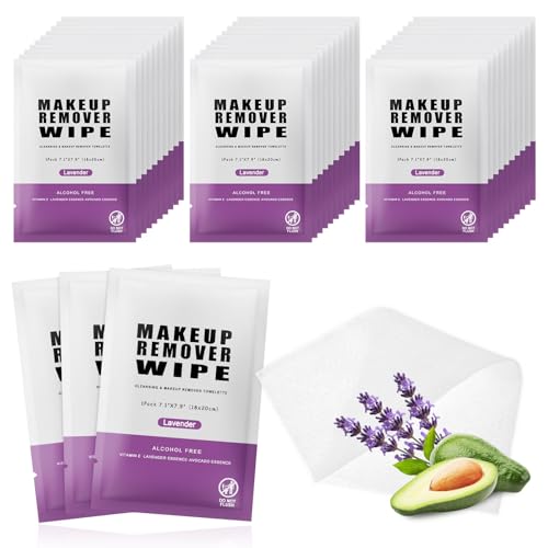 200 Count Makeup Remover Wipes Bulk with Lavender Scent - Individually Wrapped
