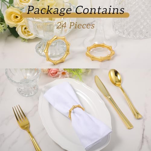 Set of 24 Gold Bamboo Napkin Rings - Elegant Table Decoration for Weddings & Parties