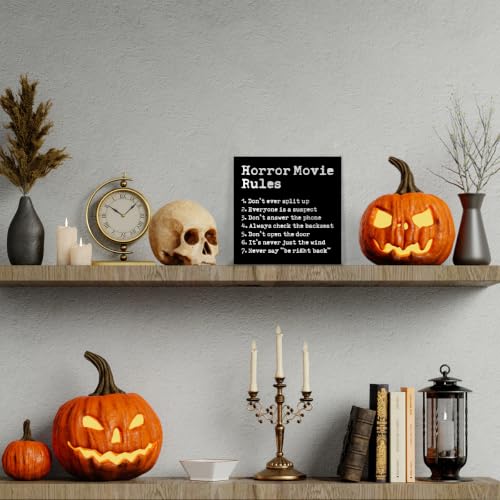 Funny Halloween Horror Movie Rules Sign - Black & White 05 - Spooky Home Decor