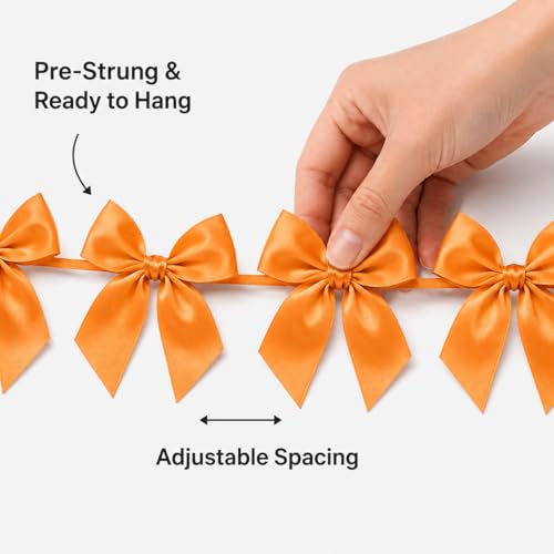 Orange Satin Bow Garland 2 Pack - Pre-Strung Fall Decor & Party Banner