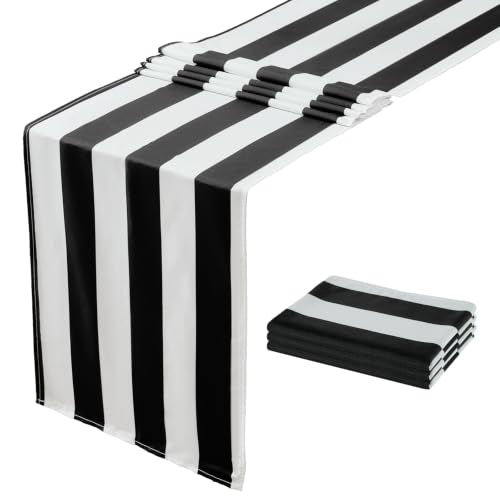Black & White Striped Table Runner 13x72 Inch - Waterproof Farmhouse Decor - 4 Pack