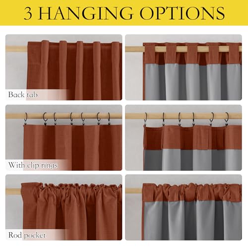 Blackout Linen Curtains 84 Inch Long, Rust Orange, 2 Panels - Variation of THIS listing