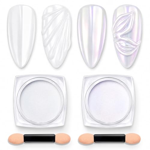 Beetles Chrome Nail Powder Set - White Pearl & Purple Aurora - Variation A2
