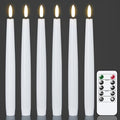 Flameless Flickering LED Taper Candles with Remote Timer - White Set of 6