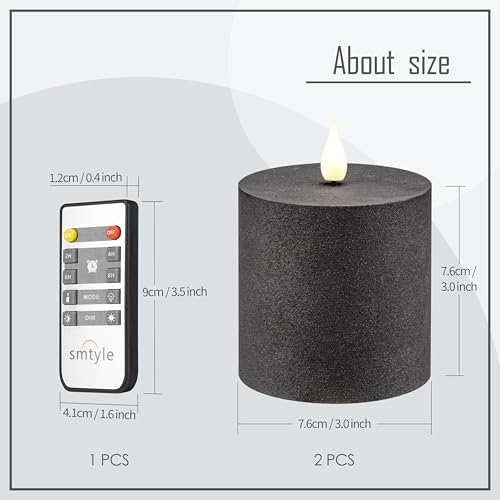 Black Flameless Flickering Candles Set of 2 3x3 inches with Remote & Timer - Gothic Decor