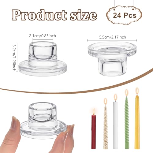 24PCS Glass Taper Candle Holders Bulk Set - Small Modern Clear Candleholders for Weddings & Home Decor