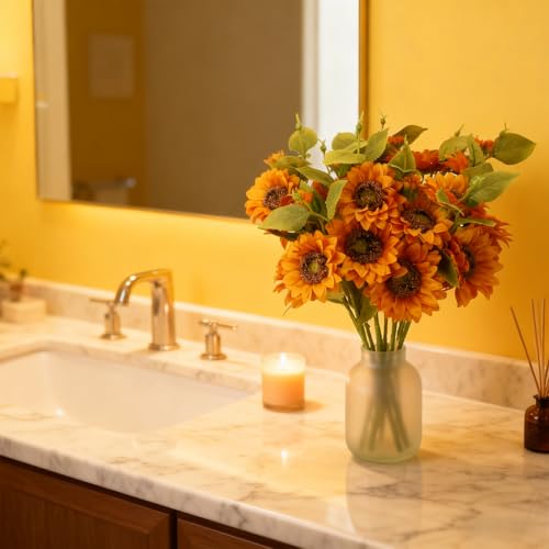 Orange Autumn Faux Sunflowers Bouquet - 25.6 Inch, 6 Pack