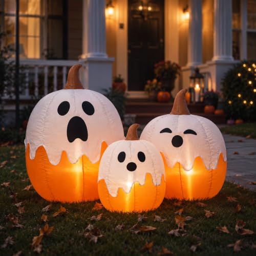 5ft Halloween Inflatable Ghost Pumpkin Decor - Outdoor Blow Up Yard Decoration with LED Lights - Variation: Pumpkin