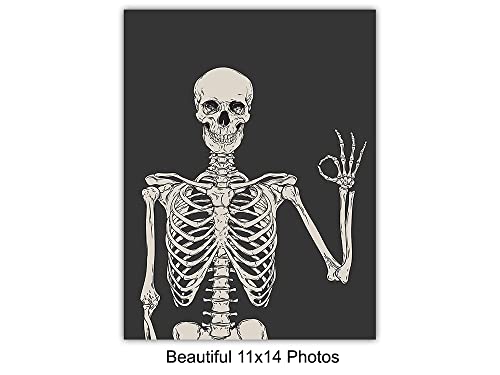 Skeleton Wall Art & Decor 11x14 Inch Prints - Halloween Gothic Home Decor - Pagan & Funny Skull Artwork - Variation 3