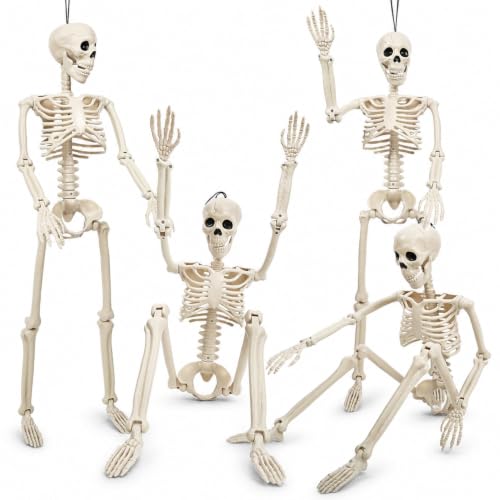 Halloween Skeleton Decoration Set - Life Size Posable Human Skeletons 4 Pack