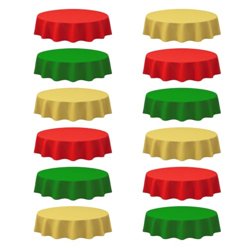 Round Christmas Disposable Plastic Tablecloth - 12 Pcs, Party Cover, Waterproof & Stain-Resistant
