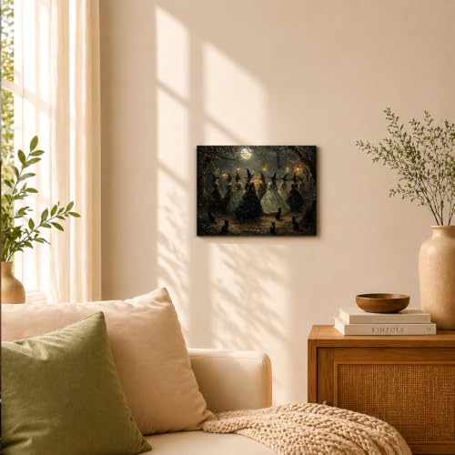 Halloween Witch Black Cat Wall Art Canvas F03 - Autumn Fall Home Decor