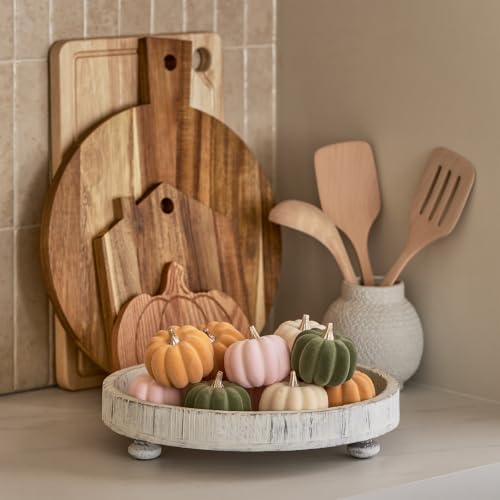 Mini Fall Pumpkin Decor Set - 12 Pastel Velvet Pumpkins with Variations Pink, Orange, Green & White