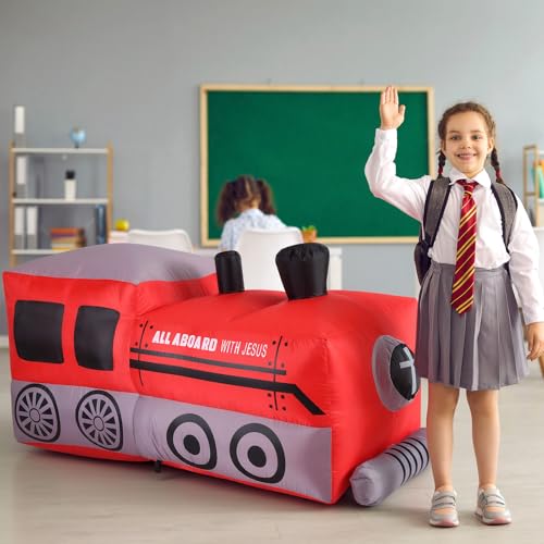 Inflatable Train Decorations for Party & Outdoor Events - 5 ft Tall, Weather-Resistant, LED Lighted Display