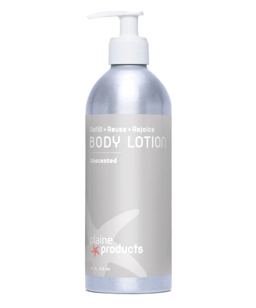Plaine Products Eco-Friendly Lotion - Unscented - Sulfate/Paraben/Phthalate Free, 16oz (Refillable Aluminum Bottle with Pump)