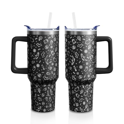 Halloween Ghost 40oz Tumbler Cup with Handle & Straw - Black Ghost Variation