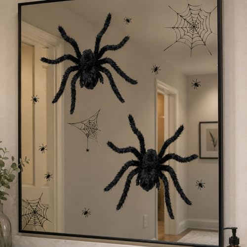 Halloween Wall Stickers Set with Spiders and Webs - Removable Indoor Decorations