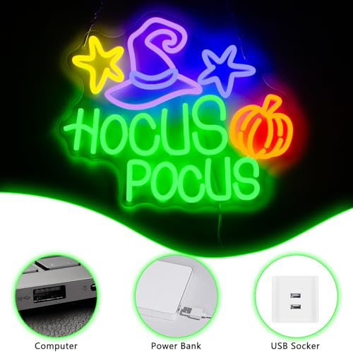 Neon Sign - Hocus Pocus LED Wall Light for Halloween Party Decor - Green & Purple