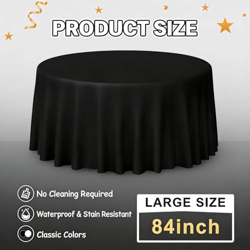 Disposable Round Plastic Tablecloths 84 Inch - Red Black White 12 Pack - Waterproof & Tear-Resistant for Party & Event Decorations - Variation: White, Black, Red
