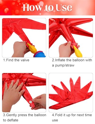 Black Red Star Foil Balloons Set - 9pcs 22 Inch Explosion Spike Balloons for Party Decorations