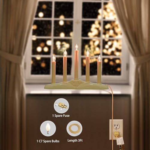 Electric Christmas Window Candle Lamp Set - 5 Ivory Lights with 6 C7 Bulbs - Variation: 5 Lights Ivory / 1 Pack