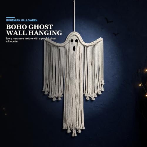 Spooky White Boho Ghost Halloween Decor - Long Ghost Wall Hanging